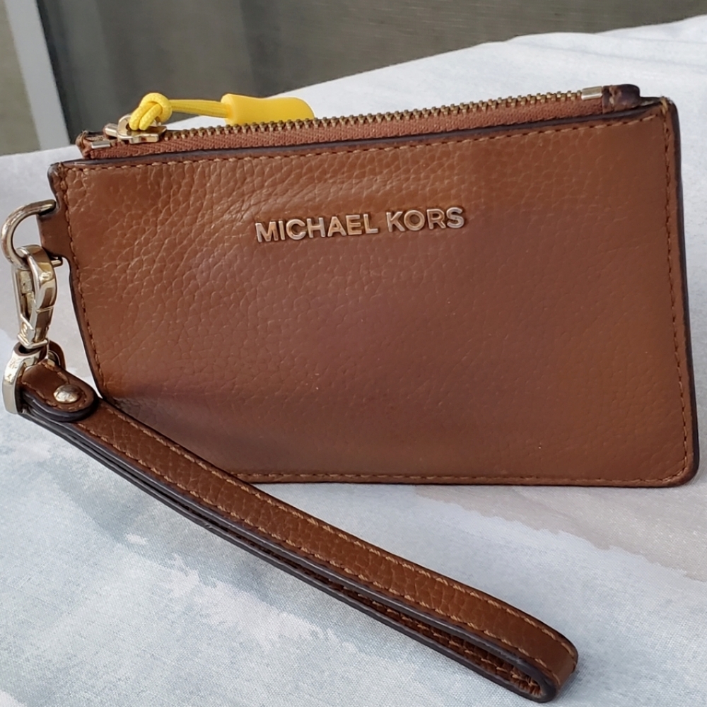 Michael Kors Tan Pebbled Leather Wristlet with Gold Hardware